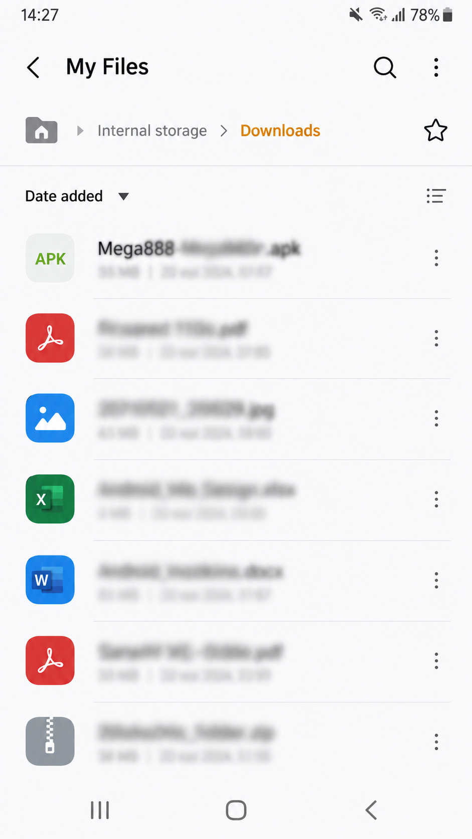 Mega888 APK in the My Files Download folder